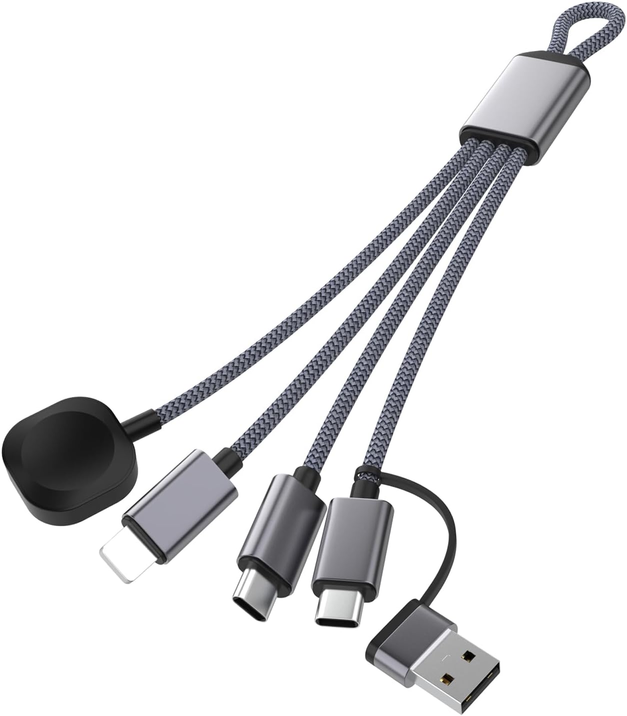 4in1 多機能充電ケーブル｜iPhone・Android・スマートウォッチ対応・高耐久ナイロン　超軽量　（23cm）